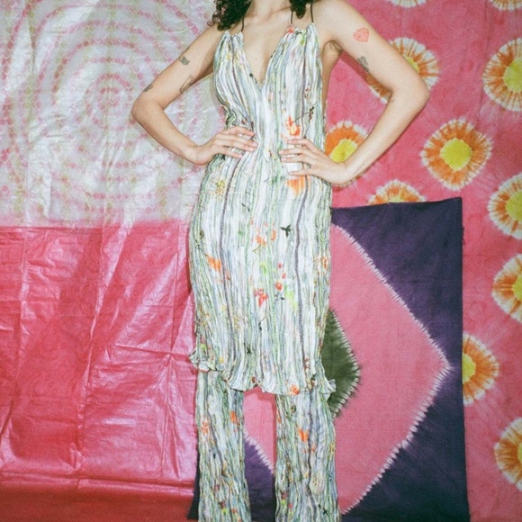 Julia Heuer Daliah Pleated Botanical Print Trousers "Marie" Size S/M - Picture 2 of 8